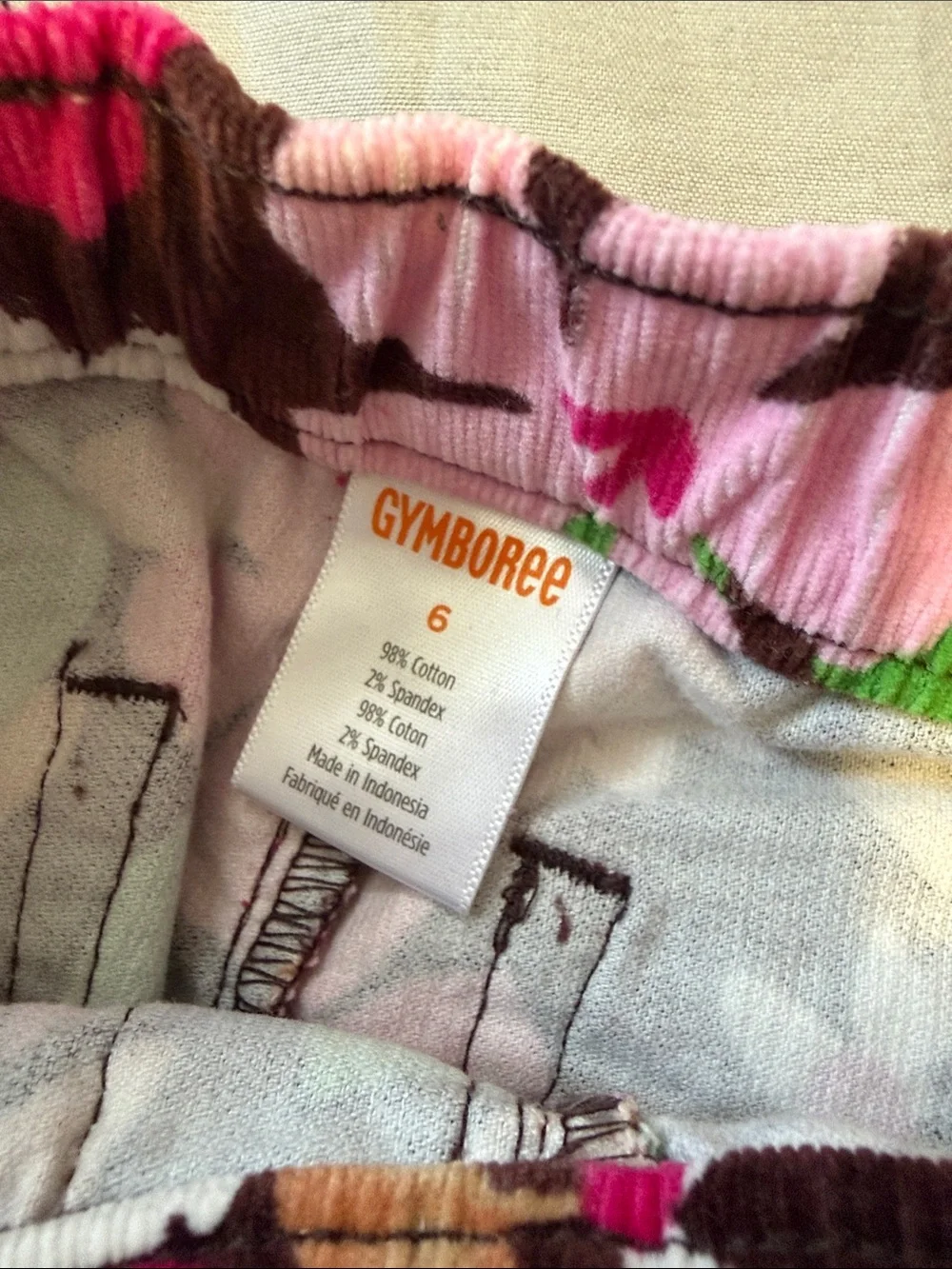 Gymboree Brown Floral corduroy pants with Pink & Green Flowers